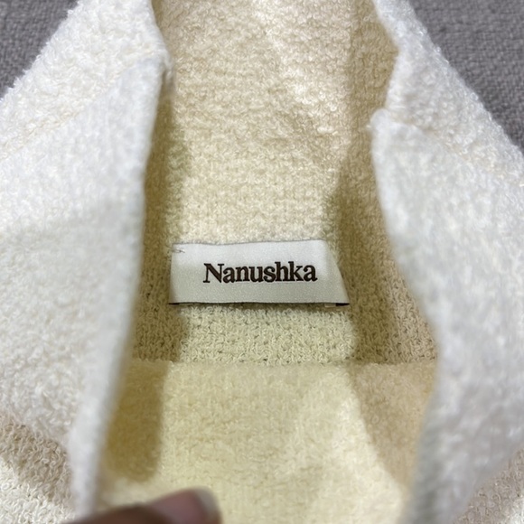 Nanushka Lola Dress in Stripe Creme & Brown Sleeve Mini Sweater Sz M - Picture 5 of 8